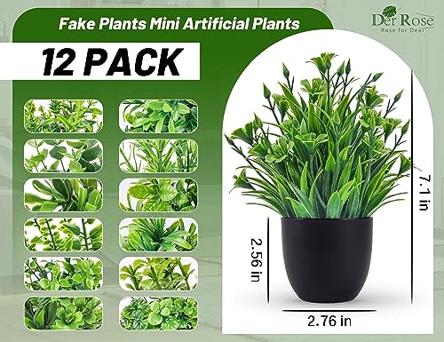 Der Rose Fake Plants 4 Packs Artificial Plants Small Faux Plants in Black Pot for Bathroom Home Office Table Decor Indoor