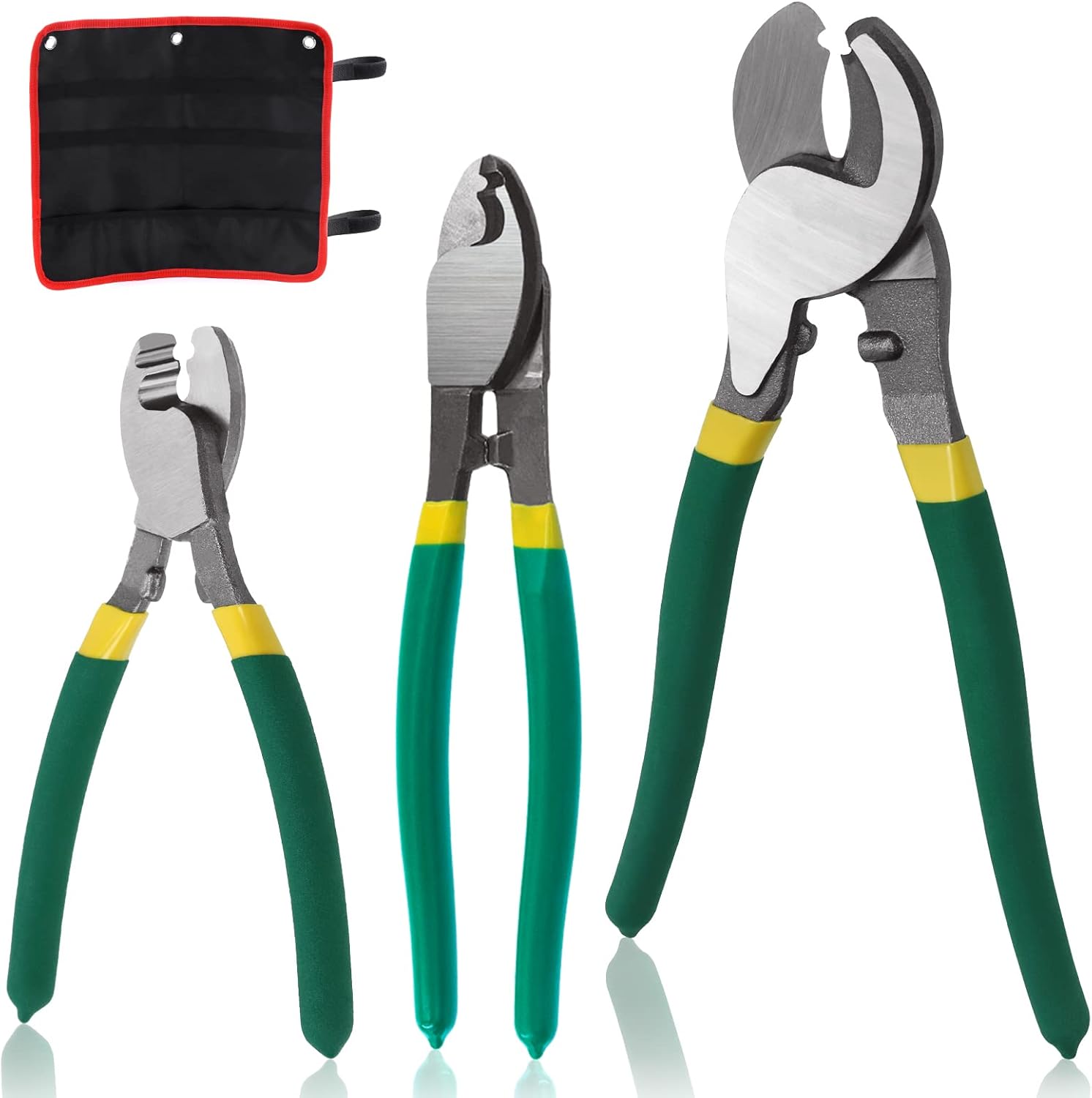 Hilitchi 4Pcs 6 8 10 Inch Stainless Steel Cable Cutters with Storage Pouch, Heavy Duty Cable Wire Cutters Wire Rope Cutter High Leverage Cutter for Wire, Copper, Brake Cutting