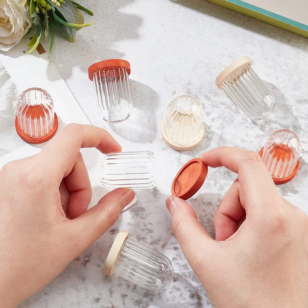 2 Sets Round Glass Display Dome Mini Glass Cloche Dome Clear Glass Display Dome Cover with Wood Base