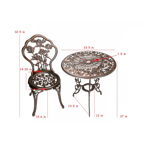 Oakland Living 3-Piece Rose Bistro Set with 23.5-Inch Cast aluminum Top Table