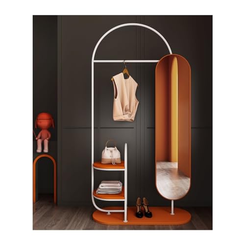 Full Length Mirror with Stand Floor-Standing Bedroom Coat Rack with Rotating Dressing Mirror Integrated Italian-Style Coat Rack at The Door Vertical Home B&B Stand Mirror (Color : Gold)