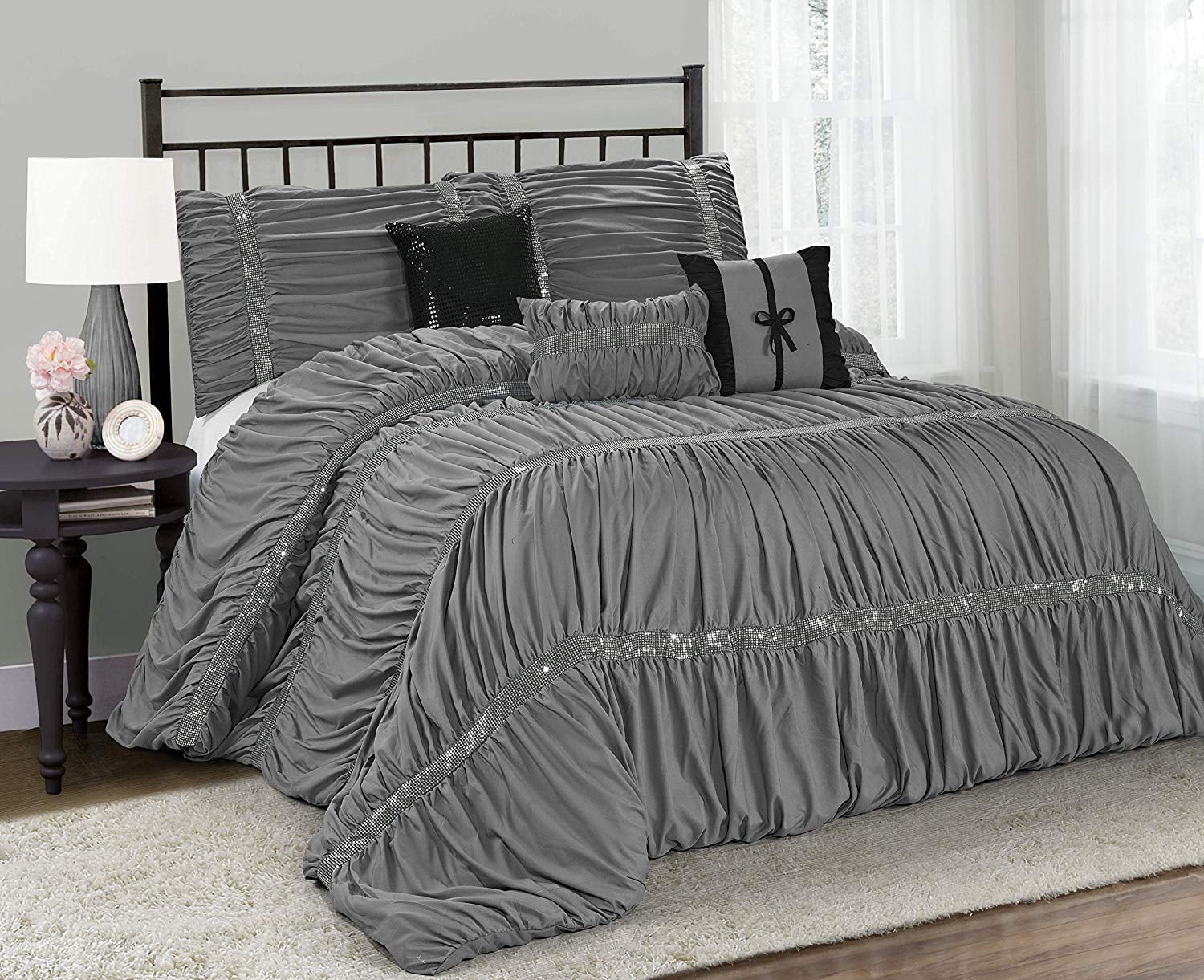 HIG Classic and original 250 Thread Count 7 Piece Comforter Sets Queen with Comforter and Standard shams and Bed Skirt and Square Pillow and Fashin Pillow