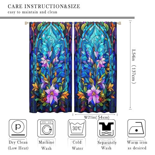 Stained Glass Abstract Flowers Curtains Mid Century Vintage Bohemian Design Curtain with Rod Pocket for Bedroom Living Room Home Decor Drapes Window Treatments 2 Panels Set 42x63in