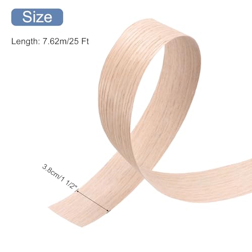 uxcell Wood Veneer Edge Banding, 1 1/2 Inch x 25 Ft Wood Veneer Strips for Cabinet Repair Furniture Restoration Red Oak