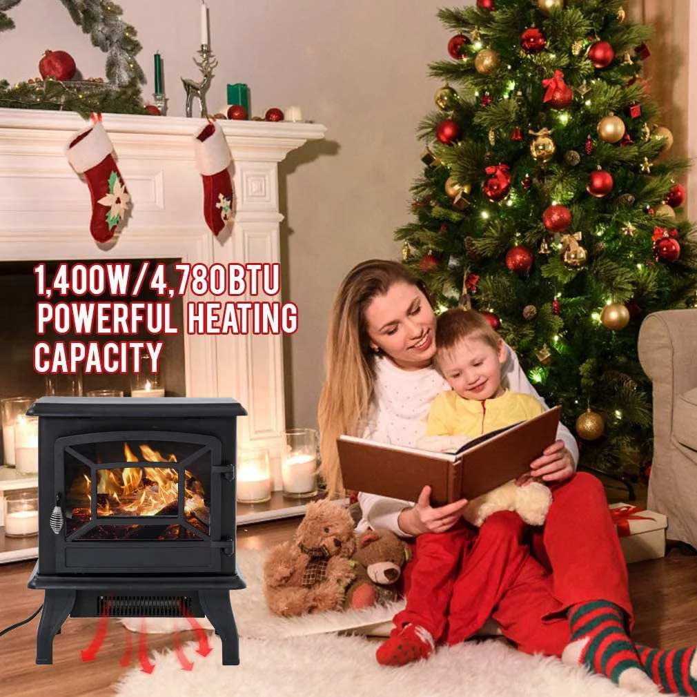 FDW Electric Fireplace Heater Stove Portable Space Heater Freestanding Fireplace for Home Office with Realistic Log Flame Effect 1500W CSA Approved Safety 20