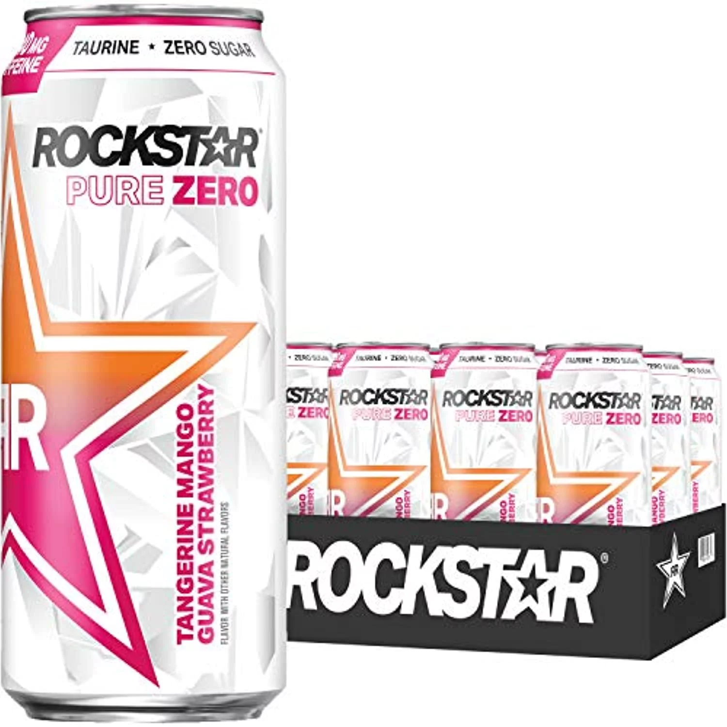 Rockstar Energy Drink Pure Zero Tangerine Mango Guava Strawberry (Packaging May Vary), 192 Fl Oz, Pack Of 12 - Curated Treasures Market