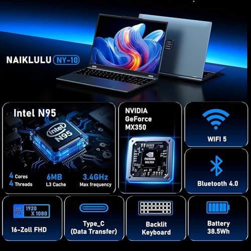 Gaming Laptop, 16 Inch Laptop Computer,MX350 Graphics Laptop,N95 4C/4T Processor(up to 3.4Ghz),32GB RAM 1TB SSD,16”FHD 1920 * 1200 Display,WiFi 5,BT4.0,Backlit Keyboard