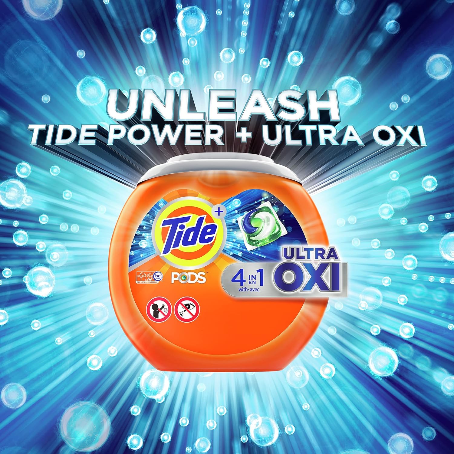 Tide PODS Liquid Laundry Detergent Soap Pacs, 4-n-1 Ultra Oxi, HE Compatible, Built in Pre-treater for Stains, 57 Count
