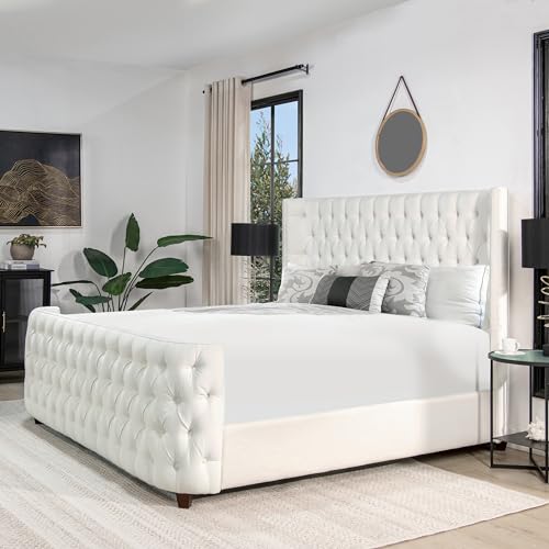 Jennifer Taylor Home Brooklyn King Tufted Panel Bed Headboard and Footboard Set, Opal Grey Velvet