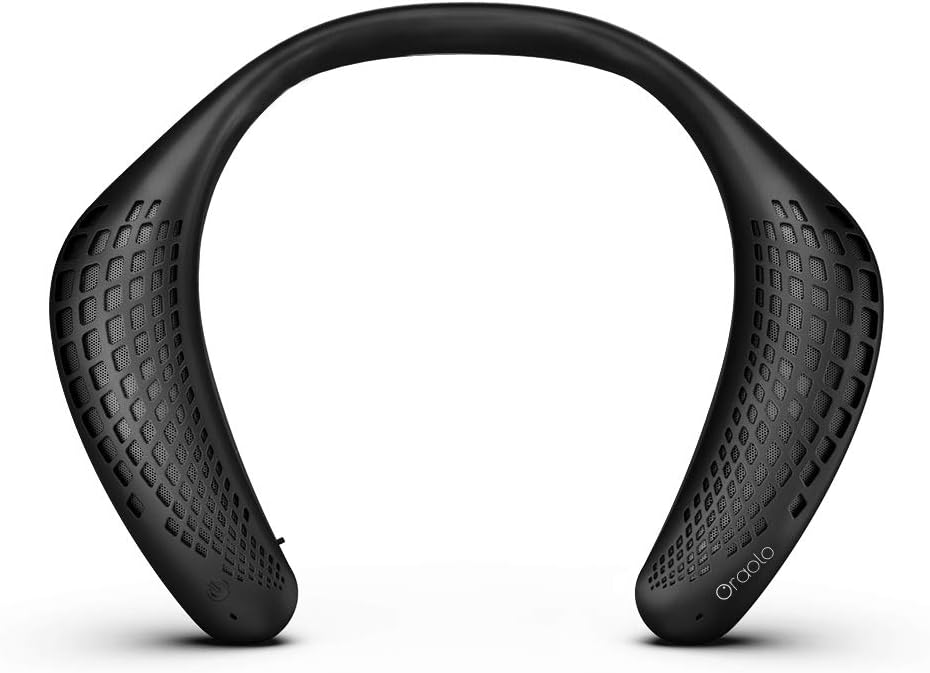Neckband Bluetooth Speakers, Oraolo Wireless Wearable Speaker True 3D Stereo Sound, Portable Personal Body Speaker 24H Playtime, Waterproof Neck Speaker Built-in Mic SD Card, Comfortable Design, Black