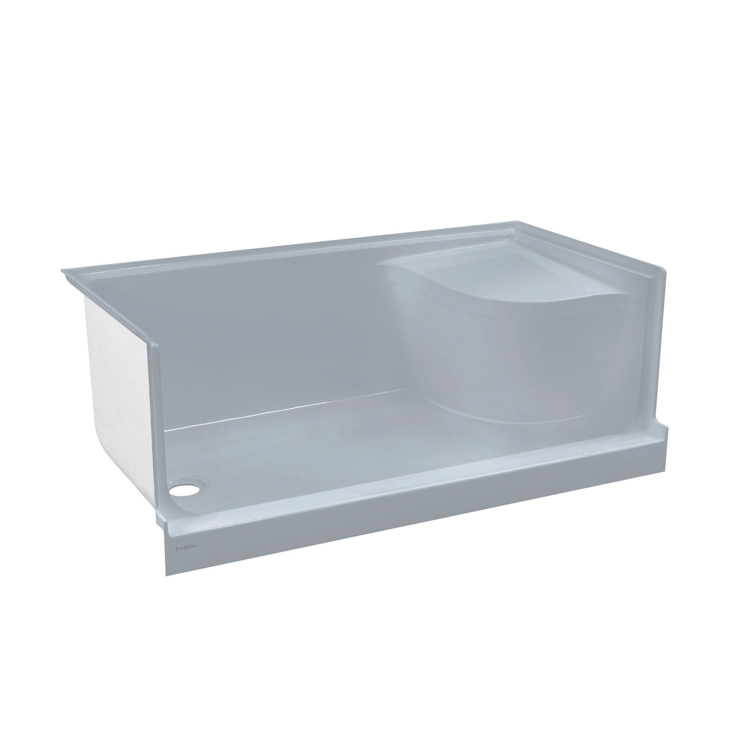 Aquatique 60 x 32 Single Threshold Shower Base with Left Hand Drain and Integral Right Hand Seat - Gray