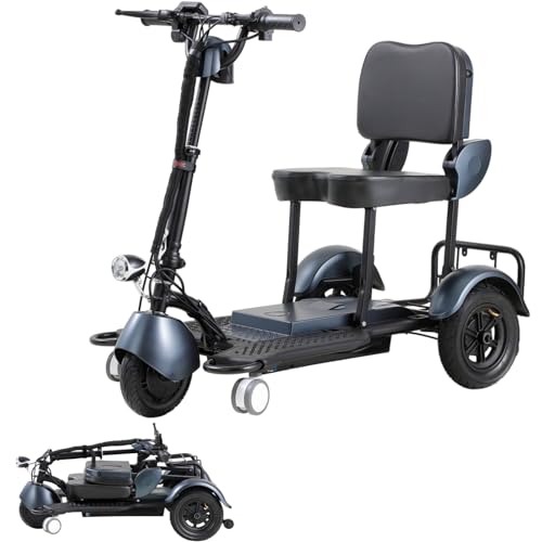 Powered Mobility Scooters Folding Blue 3-Wheel Mobility Scooter, 20 Miles Range, 11.5 Mph, 300W Electric for Adults & Elderly, with LED Headlights, Detachable Cooler Box, Charger Included