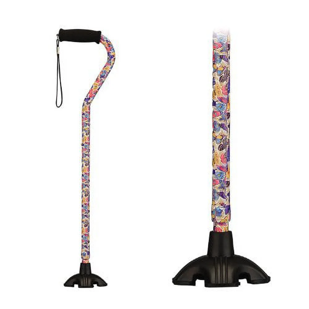 NOVA Medical Products NOVA Sugarcane, Walking Cane with All Terrain Rubber Quad Tip Base and Carrying Strap, Butterfly Symphony Design
