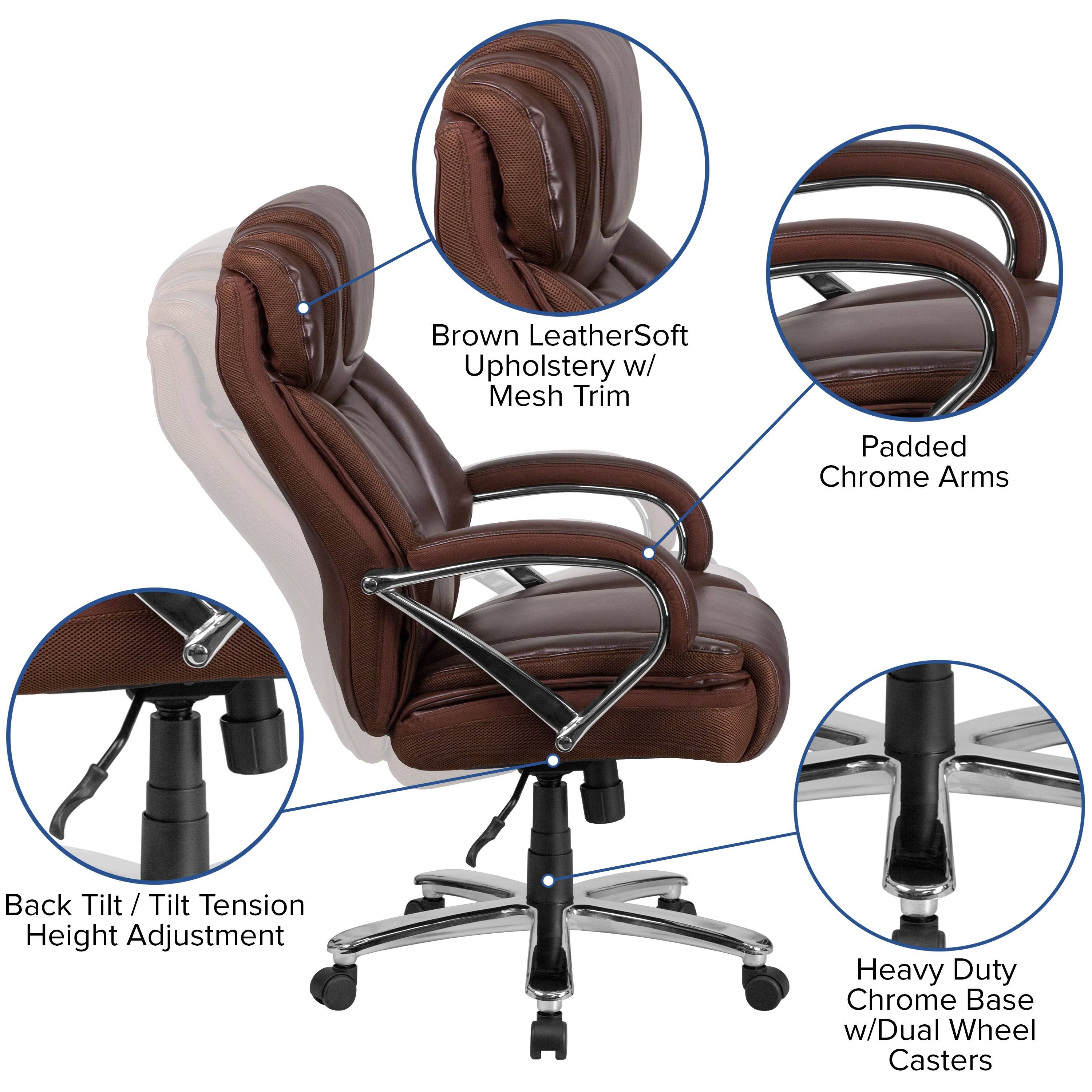 Big u0026 Tall 500 lb. Rated Brown Leather Executive Swivel Ergonomic Office Chair with Extra Wide Seat