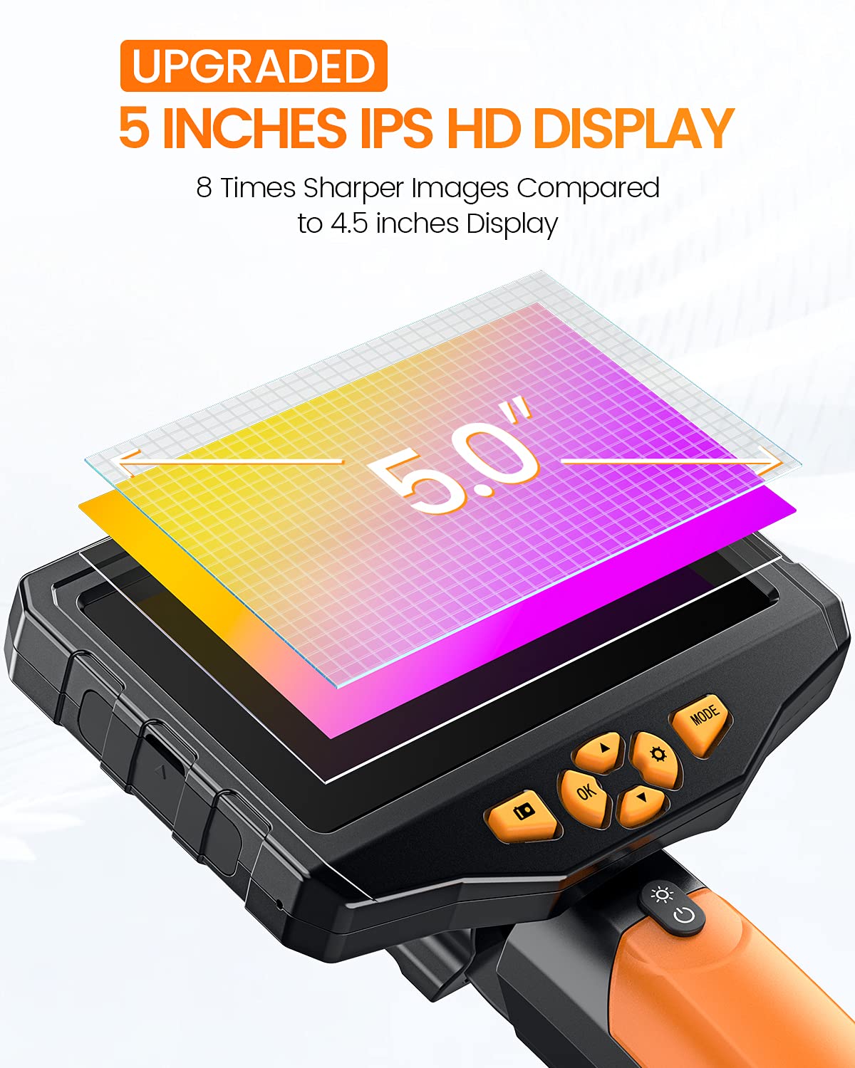 Teslong Dual Lens Inspection Camera with Light, Digital Industrial Borescope, Video Endoscope, Scope Camera, 5 IPS Screen, 16.4ft Flexible Probe, 1080p, Tool for Home, Pipe, Automotive (Waterproof)