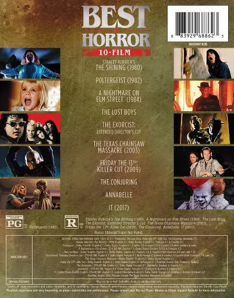 Best of Horror: 10 Film Collection (The Shining/The Lost Boys/Friday the 13th/The Texas Chainsaw Massacre/A Nightmare on Elm Street/The Exorcist/Poltergeist/The Conjuring/Annabelle / It) (DVD)