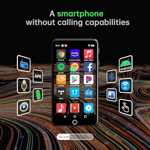 80GB MP3 Player with Bluetooth and WiFi,MP4 Player,Android 8.1 installable Software,4-inch Touch Screen,HiFi Music Player with Speaker(Matte Black)