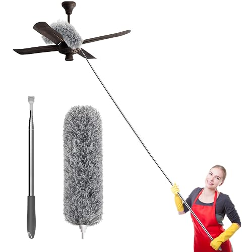 SetSail Dusters for Cleaning, 100-inch Extra-Long Duster with Extension Pole, Bendable Microfiber Head & Cobweb Brush Washable Ceiling Fan Cleaner Duster Kit for High Ceilings, Furniture, Corner