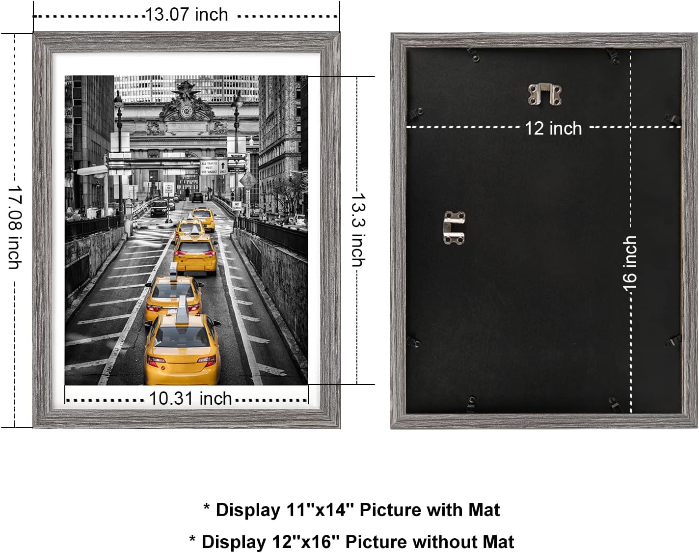 12x16 Rustic Frames Solid Wood Display Pictures 11x14 with Mat or 12x16 Photo Without Mat, Distressed Wooden Picture Frame Wall Art for Living Room Wall Mounting, Gray