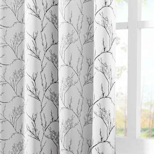 MYSKY HOME Curtains for Living Room Branch Print Curtains Sliding Door Curtain Wide Thermal Insulated Room Divider Window Drapes for Bedroom, 100Wx84L Inch, 1 Panel, Brown