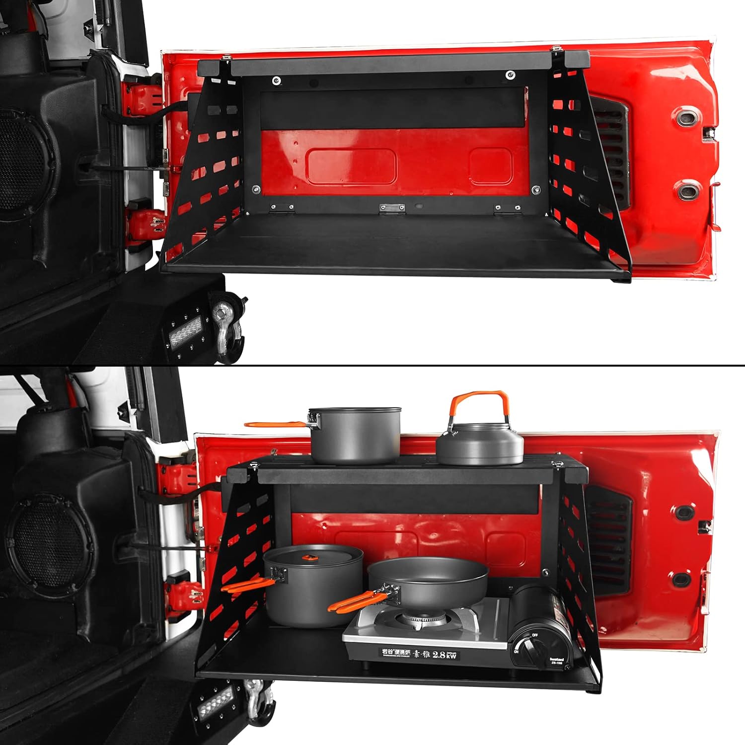 Hooke Road 2-Tier Wrangler Tailgate Table Foldable Camping Cargo Shelf Compatible with Jeep Wrangler JK & JL & Unlimited 07-22