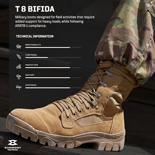 GARMONT TACTICAL T8 Bifida Military Combat Boots for Men and Women, Army, Air Force, AR670-1 Compliant Footwear, Suede Leather, Multi-Terrain Shoes
