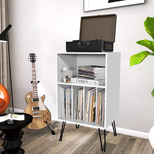 iyrany Record Player Stand, Turntable Stand with Record Storage, Vinyl Record Storage Cabinet with Metal Legs, Record Player Table Holds Up to 150 Albums for Living Room, Bedroom, Office, etc