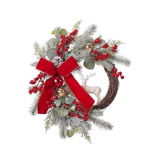Christmas Wreaths for Front Door, Christmas Wreath for Indoor and Outdoor, Christmas Decorations, Christmas Door Wreath with Red Bow and Golden Ball, Pine Cones