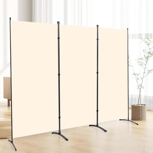 6 FT Tall Room Divider Screen Fabric Wall Divider with Metal Frame, 3 Panel Folding Privacy Screens, Portable Room Divider Panel, Freestanding Room Divider Partition for Office Bedroom Study, Grey
