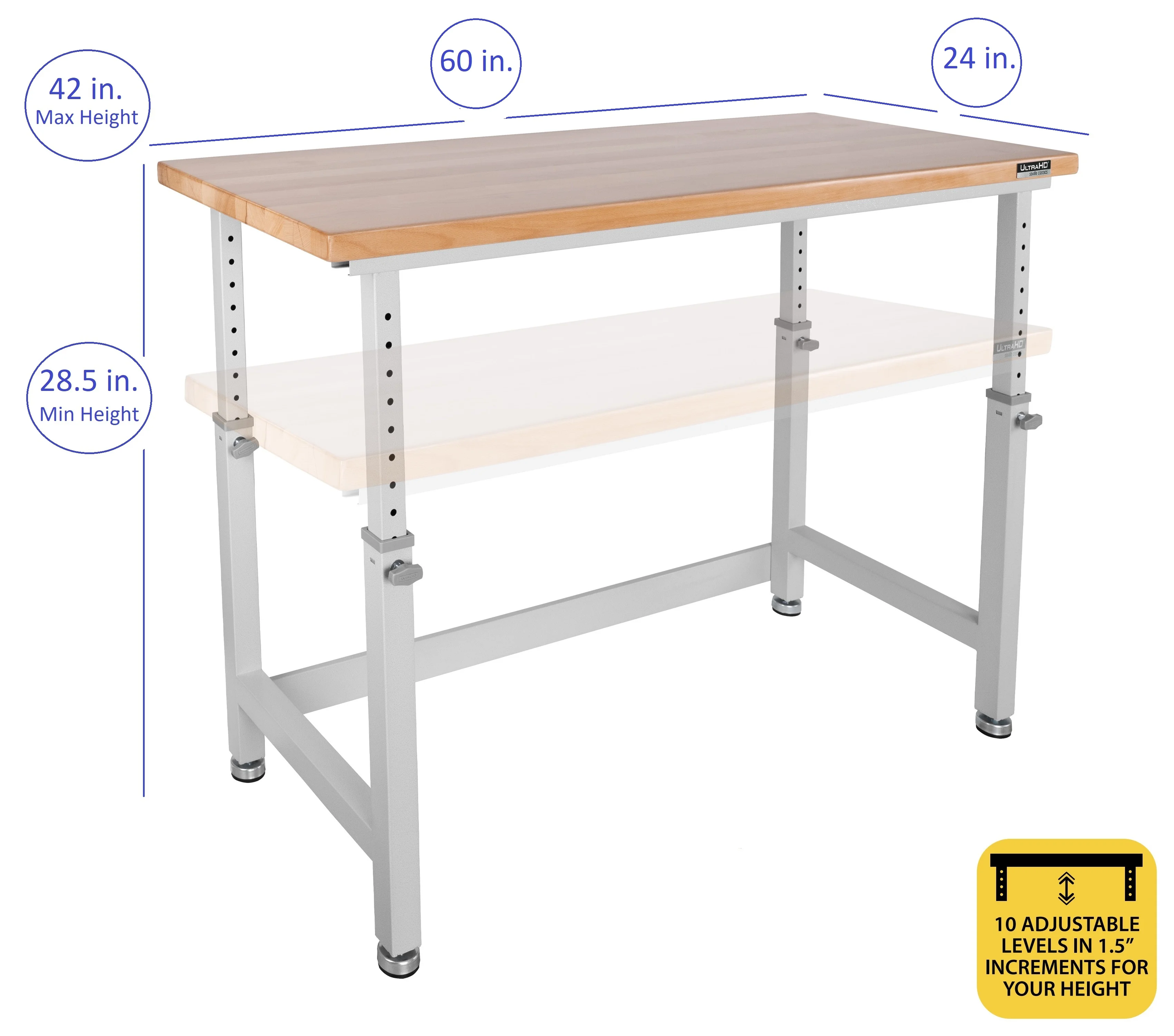 Seville Classics UltraHD Heavy Duty Workbench Table w/ Solid Wood Top, 1000 lbs. Weight Capacity Workstation for Garage, Warehouse, Workshop, Granite, 60
