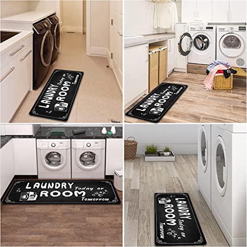 Laundry Room Rug Non Slip Floor mats Farmhouse Large Laundry Rugs for Laundry Room Mat Washer and Dryer Carpet Laundry Room Decor 20x47inch(Black1)