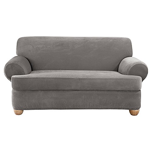 SureFit Stretch Pique Separate Seat Loveseat Slipcover - Flannel Gray (SF43755)