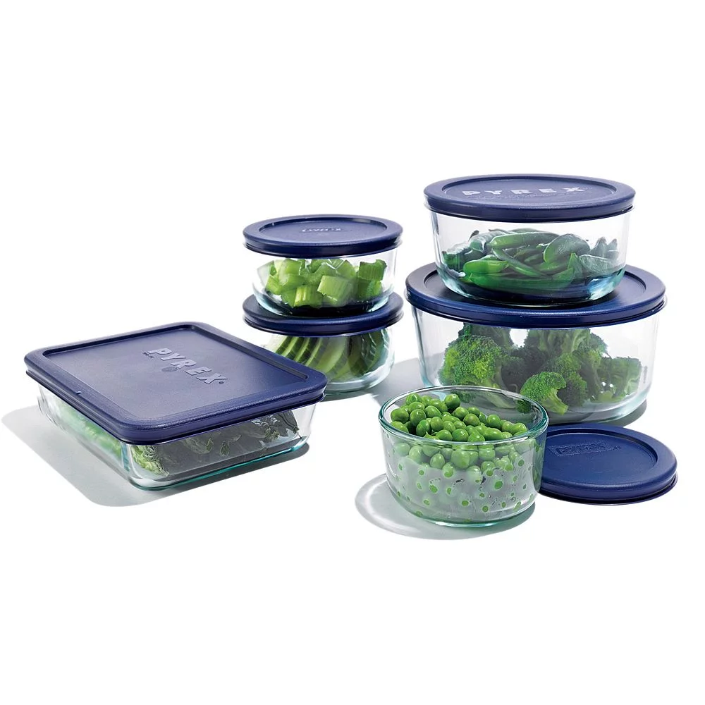 Pyrex Storage 4 Cup Round Dish, Clear with Blue Lid, Pack of 4 Containers