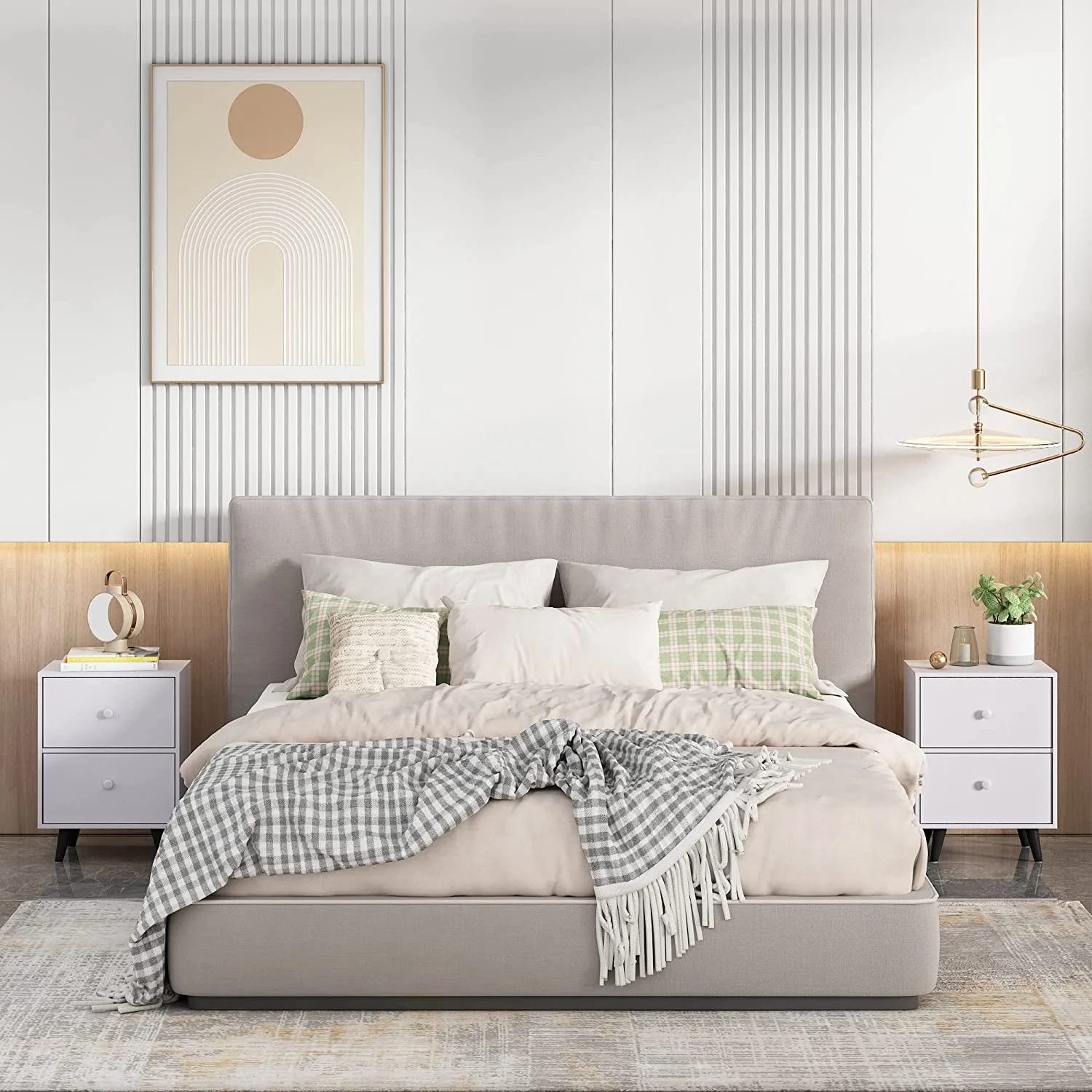 NLIBOOMLife Nightstand End Beside Table with 2 Drawers  Organizer Room   White