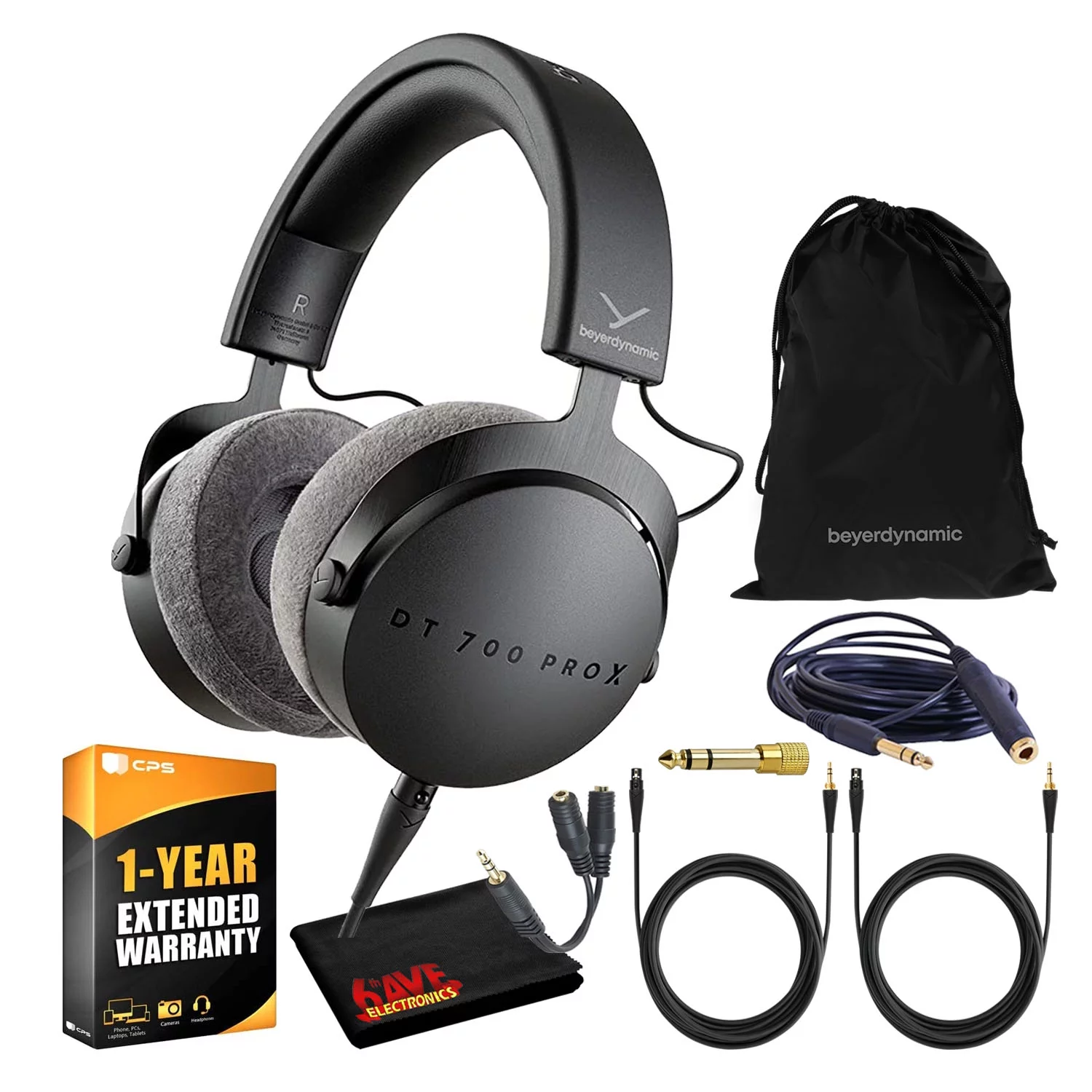 Beyerdynamic DT 700 Pro X Closed-Back Studio Headphones Bundle with Detachable Cable, Headphone Splitter, Extension Cable, and Extended Protection Plan
