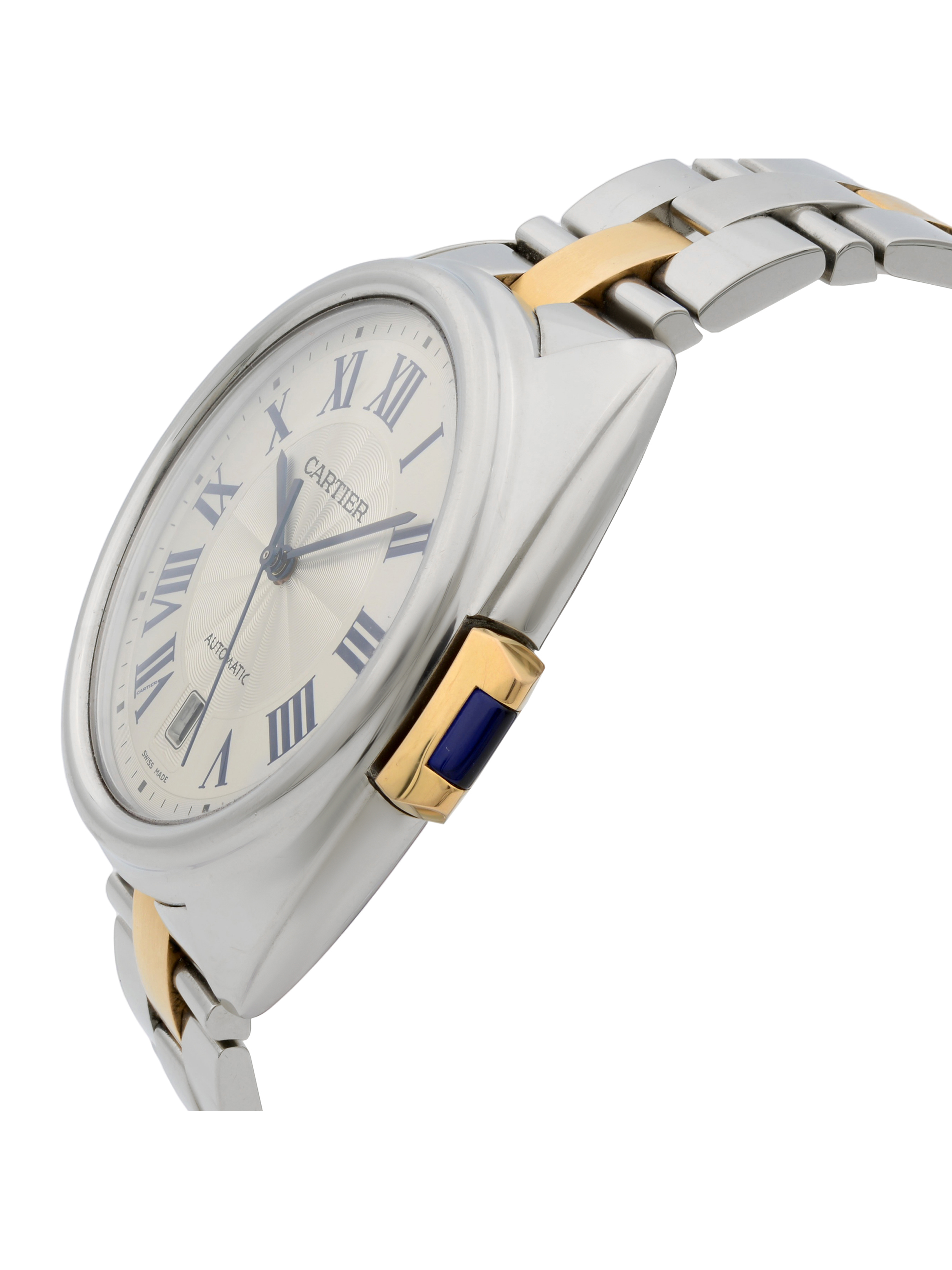 Cle De Cartier 18k Rose Gold Steel Silver Guilloche Automatic Men Watch W2CL0002