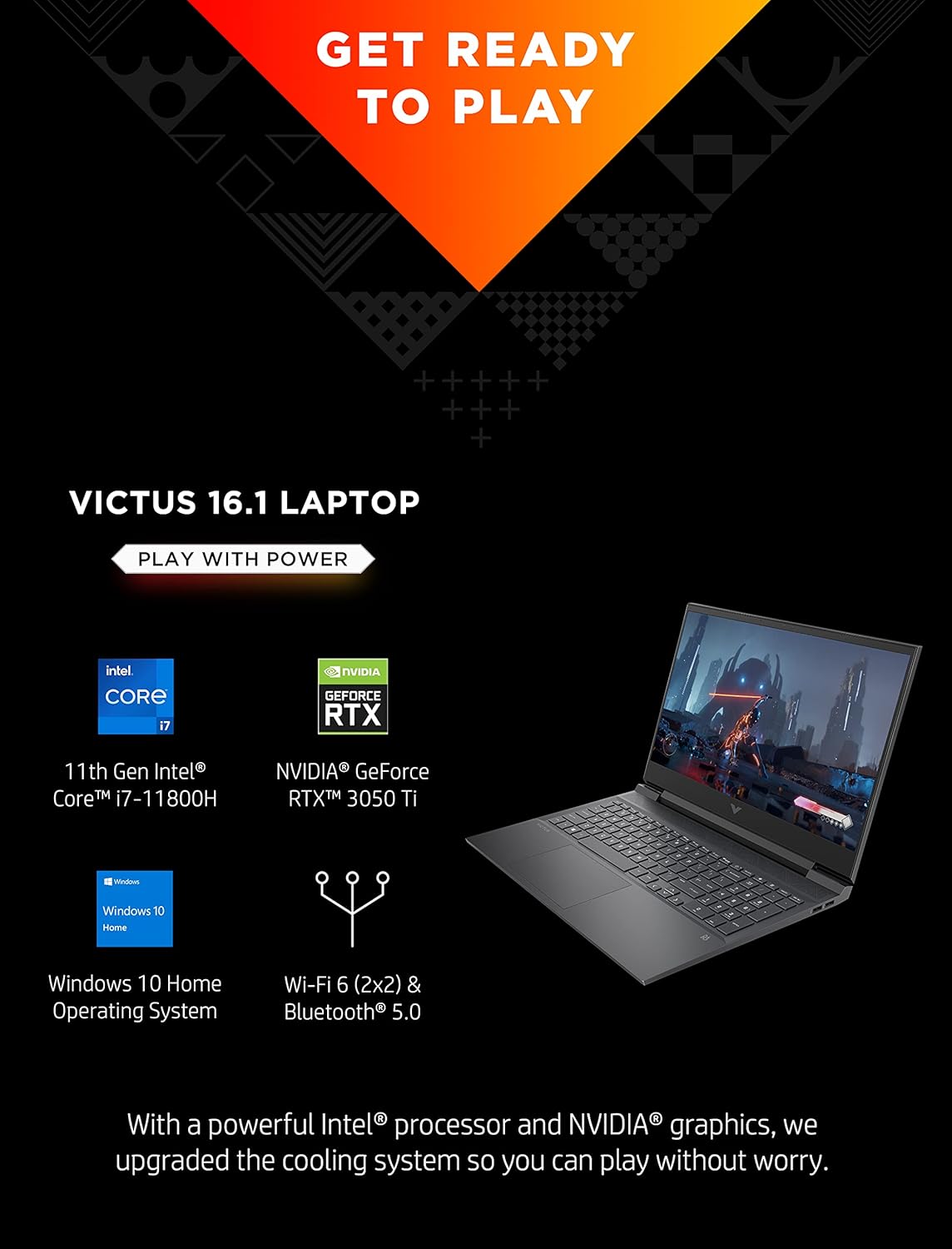 HP Victus 16 Gaming Laptop, NVIDIA GeForce RTX 3050 Ti, 11th Gen Intel Core i7-11800H, 8 GB RAM, 512 GB SSD, 144Hz Full HD Display, Windows 10 Home, Backlit Keyboard, Fast Charge (16-d0030nr, 2021)