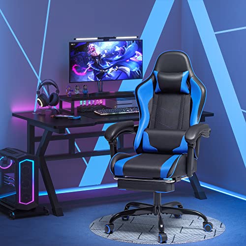 Homall Gaming Chair, Video Game Chair with Footrest and Massage Lumbar Support, Ergonomic Computer Chair Height Adjustable with Swivel Seat and Headrest (Blue, RGB)