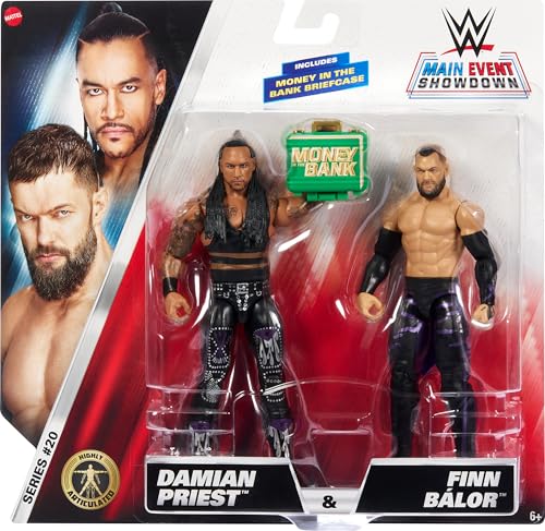 Mattel WWE Main Event Championship Showdown 2-Pack Action Figures & Accessory, Series #20 Damian Priest & Finn Balor Collectible Set