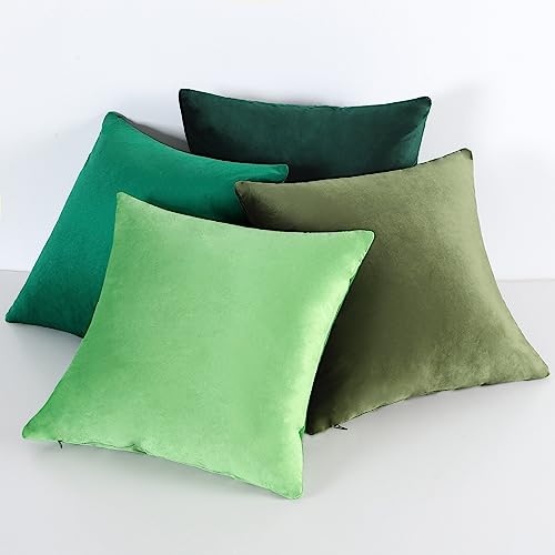 MADIZZ Set of 4 Super Soft Velvet Decorative Throw Pillow Covers Set Luxury Style Cushion Case for Sofa Bedroom 4 Pack British Green 18 x 18 Inch 45 x 45 cm
