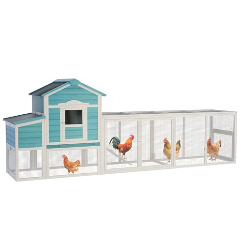 120'' Large Chicken Coop with Run, Wooden Hen House for 3-5 Chickens, Outdoor Chicken Run Poultry Cage Rabbit Cage Duck House with Nesting Box, Free-Range Door & Pull-on Tray