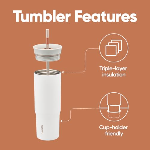 Owala Stainless Steel Triple Layer Insulated Travel Tumbler with Spill Resistant Lid and Straw, BPA Free, 24 oz, Grey/White (Iced Tea)