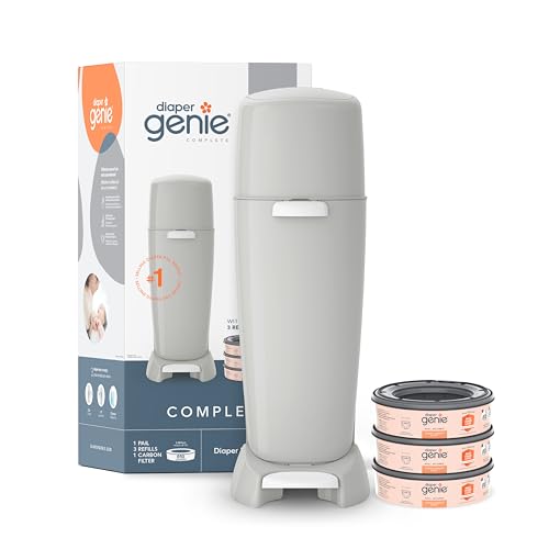 Diaper Genie Complete Diaper Pail (Pink) with Antimicrobial Odor Control | Includes 1 Diaper Trash Can, 1 Refill Bags, 1 Carbon Filter