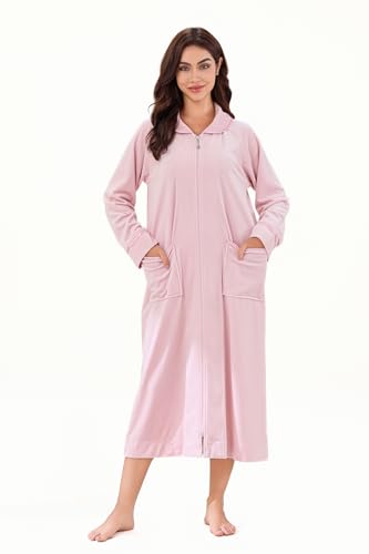 Richie House Front Zipper Robe for Women - Full-Length Housecoat - Ladies Bathrobe Lounge RHW4100