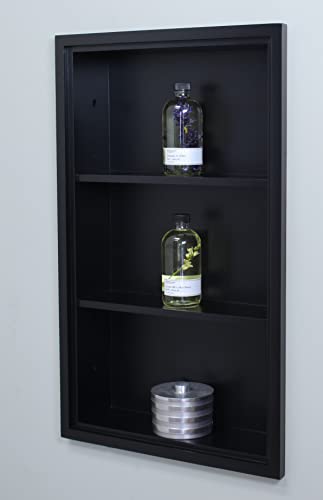 14x24 Sloane Recessed Wall Niche Medicine Cabinet Replacement, In the Wall Bathroom Cabinet Insert Shelf/Shelves, Made in North America, REAL WOOD, NO MDF, Dark Brown Plain Back