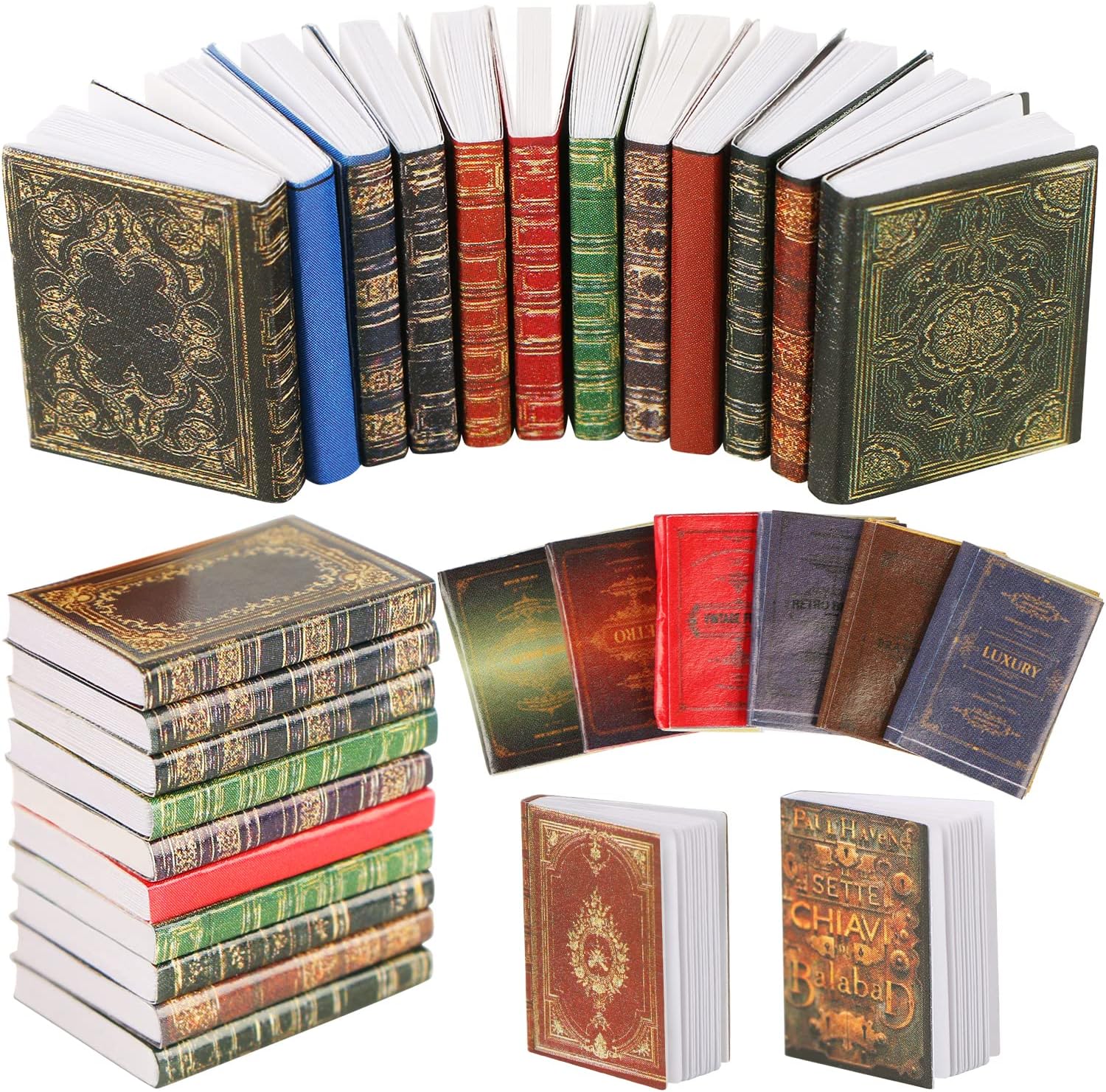 30 Pieces Miniature Dollhouse Books - 1:12 Scale Mini Dollhouse Miniatures Books Accessories Tiny Books for Dollhouse BookShelfs Dollhouse Furniture Pretend Play Supplies