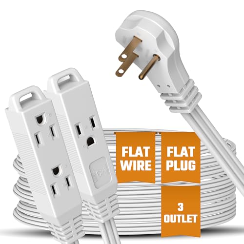 Flat 3-Outlet Extension Cord 30 Ft for Indoor Use by Bindmaster- UL-Listed 3-Prong Multi Extension Wire- Space-Saving Flat Angled Extension Cord (2 Pack)