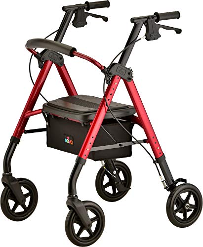NOVA Star DX Rollator Walker with Wide Padded Seat, 8” Wheels, Fold Lock Feature, Rolling Walker with Adjustable Seat Height & 350 lb Weight Capacity, Purple