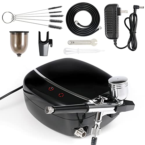 Uouteo Upgraded 40PSI Touchscreen Airbrush Kit with Compressor 3 Speeds Compressor, 0.3mm needle & 7CC/20CC Cup Dual-Action Airbrush Set for Stencils, Nail Art, Makeup, Model Painting, Cake