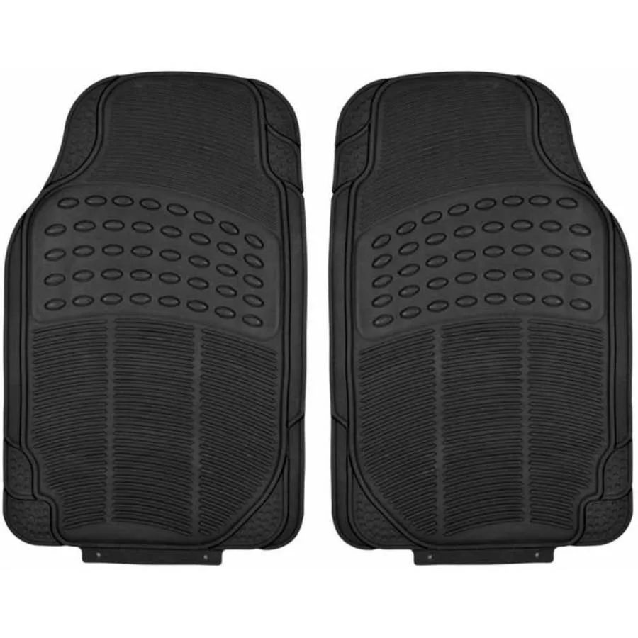 BDK Front Car Rubber Floor Mats, 2-Piece, Black Beige Gray, Heavy Duty